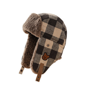 Χειμερινό ανδρικό καπέλο καρό μοτίβο με φόδρα