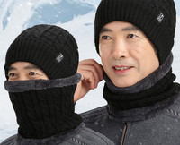 Vastag bársony bélésű sapka és sál szett férfiaknak