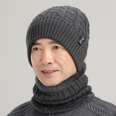 Vastag bársony bélésű sapka és sál szett férfiaknak