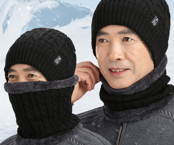 Vastag bársony bélésű sapka és sál szett férfiaknak