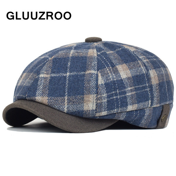 Retro vīriešu cepures rūtains raksts ar vizieri