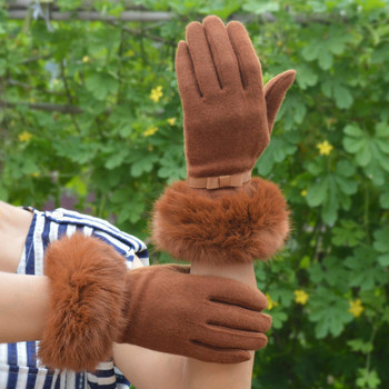Дамски ръкавици с пух и панделка 