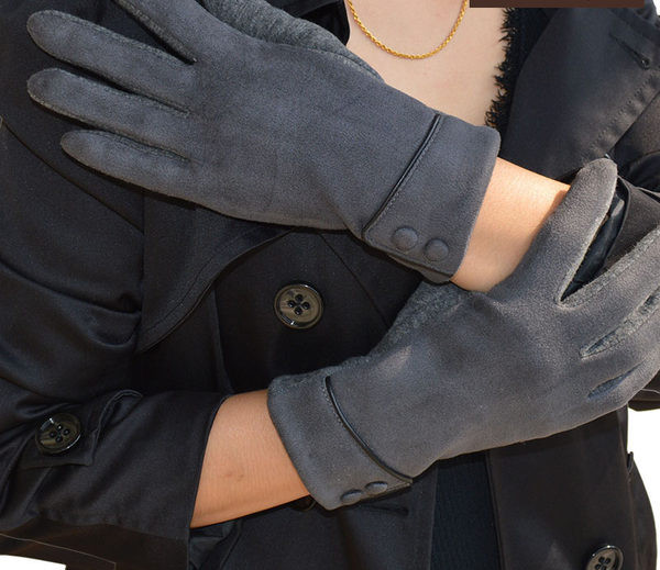Γυναικεία γάντια με κουμπιά - χρώμα γκρι και μπλε