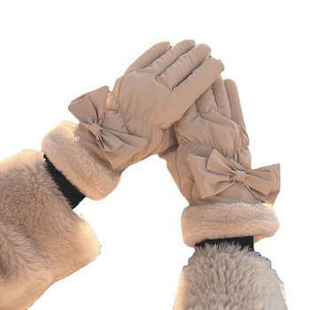 Зимни дамски ръкавици с подплата и панделка