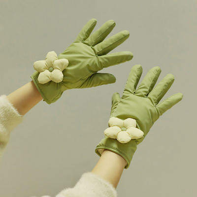 Γυναικεία χειμωνιάτικα γάντια με φόδρα και κορδέλα