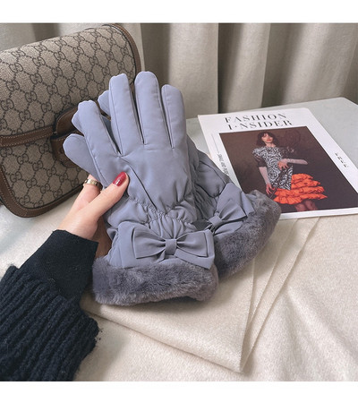 Γυναικεία χειμωνιάτικα γάντια με φόδρα και κορδέλα