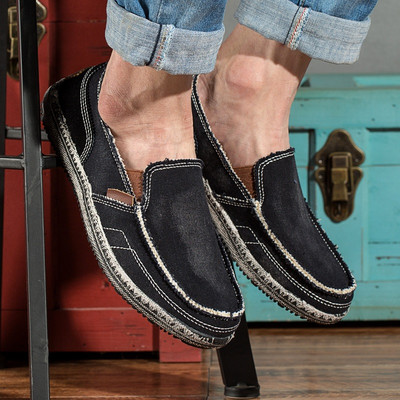 Tekstila vīriešu mokasīni ar plakanu zoli jauns modelis