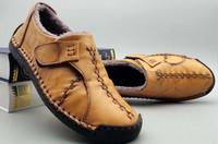 Vīriešu mokasīni ar biezu samta oderi no eko ādas ar velcro ielāpiem