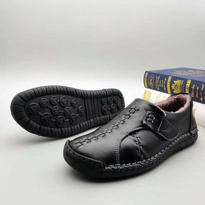 Vīriešu mokasīni ar biezu samta oderi no eko ādas ar velcro ielāpiem