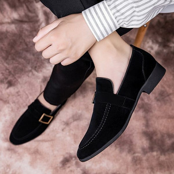 Модерни мъжки обувки с катарама -черен и кафяв цвят