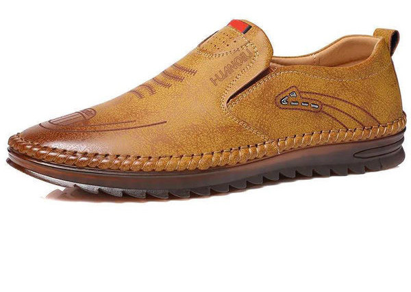 Στρογγυλά ανδρικά δερμάτινα loafers με γράμματα