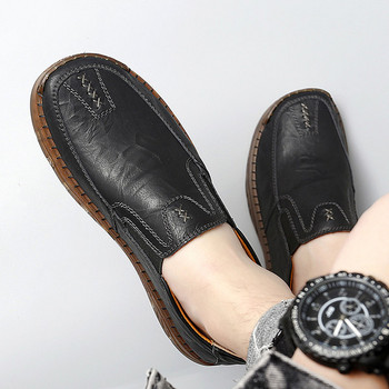 Νέο μοντέλο ανδρικά παπούτσια από οικολογικό δέρμα - μαύρο και καφέ χρώμα