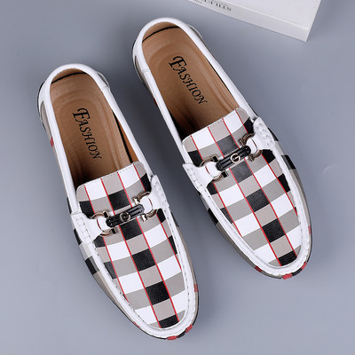 Ανδρικά μοκασίνια με καρό σχέδιο από οικολογικό δέρμα