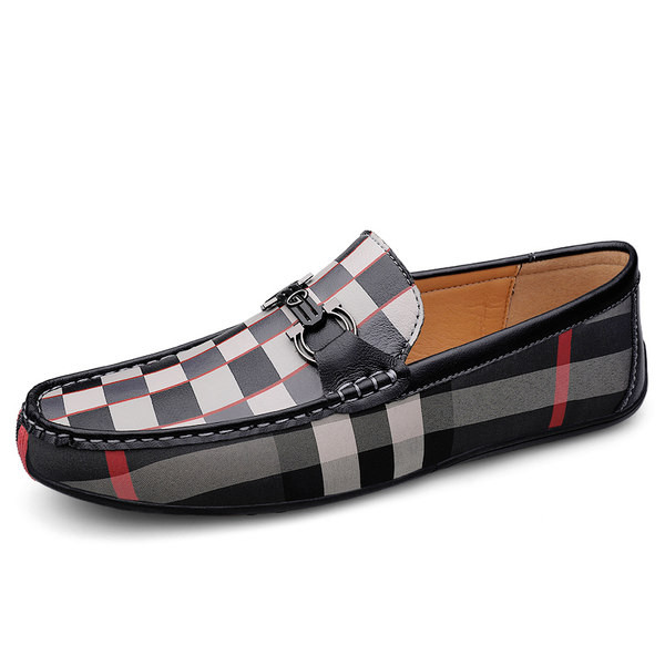 Ανδρικά μοκασίνια με καρό σχέδιο από οικολογικό δέρμα