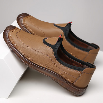 Bőr mokaszin lekerekített modell, lapos talppal