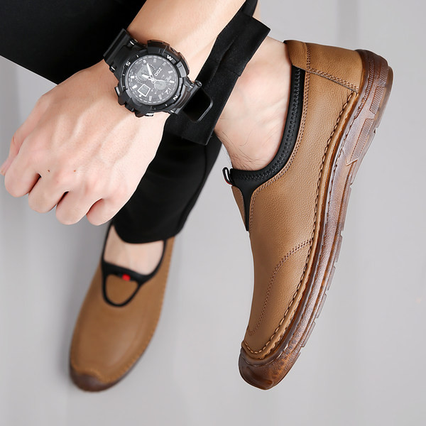 Bőr mokaszin lekerekített modell, lapos talppal