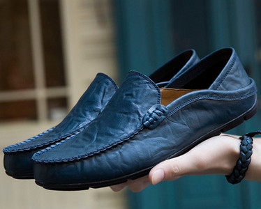 Eko bőrből készült férfi mokaszinok - lapos talppal