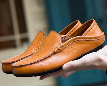 Eko bőrből készült férfi mokaszinok - lapos talppal