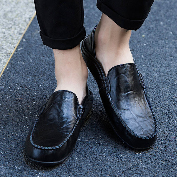 Eko bőrből készült férfi mokaszinok - lapos talppal