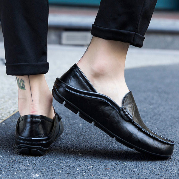 Eko bőrből készült férfi mokaszinok - lapos talppal