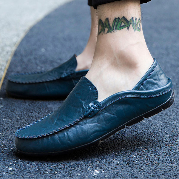 Eko bőrből készült férfi mokaszinok - lapos talppal