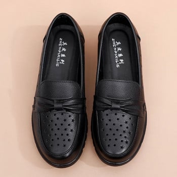 Δερμάτινα καλοκαιρινά loafers με κορδέλα για γυναίκες