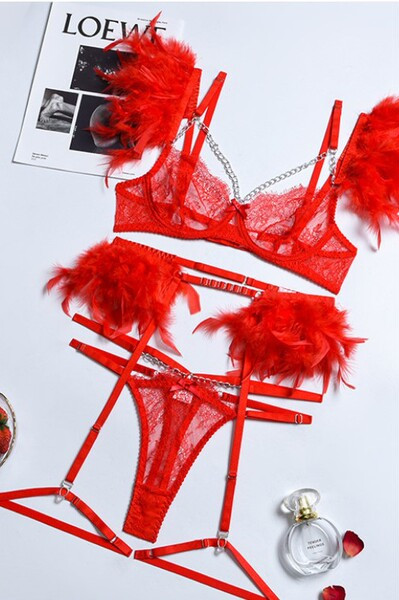 Γυναικεία εσώρουχα από δαντέλα με φτερά σε τρία μέρη