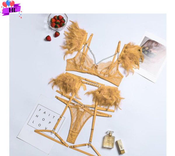 Γυναικεία εσώρουχα από δαντέλα με φτερά σε τρία μέρη