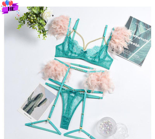 Γυναικεία εσώρουχα από δαντέλα με φτερά σε τρία μέρη