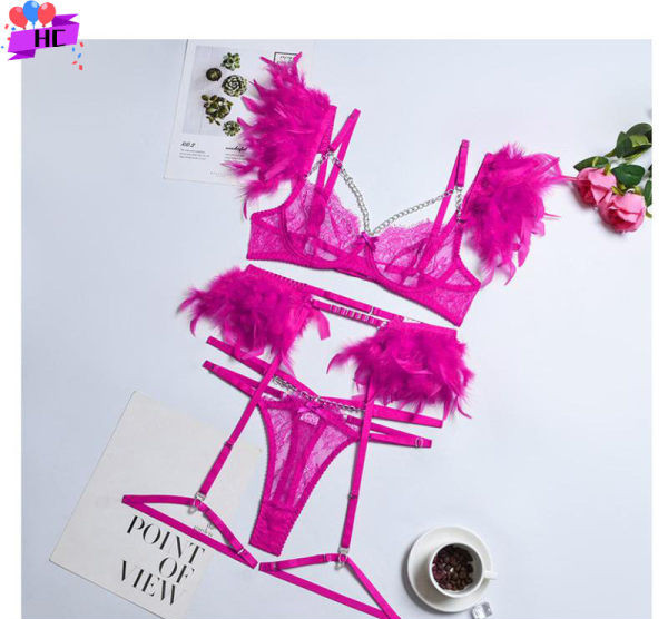 Γυναικεία εσώρουχα από δαντέλα με φτερά σε τρία μέρη