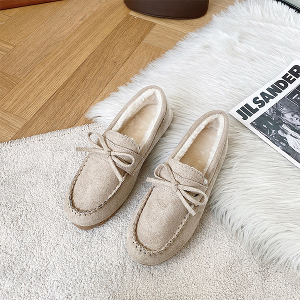 Ženske mokasine od brušene kože s trakom i toplom postavom