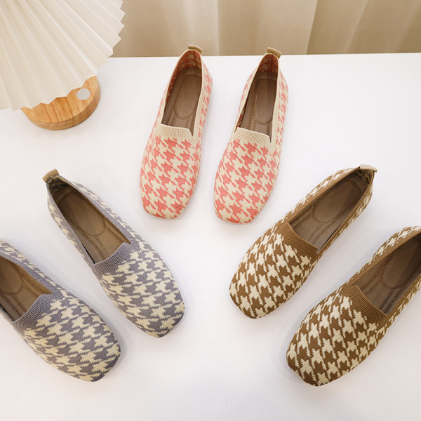 Γυναικεία μοκασίνια καρό σχέδιο με επίπεδη σόλα