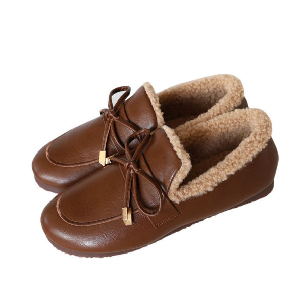 Γυναικεία casual loafers με φόδρα και κορδέλα