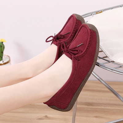 Μοντέρνα σουέτ loafers για γυναίκες με κορδέλα