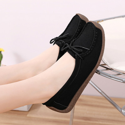 Μοντέρνα σουέτ loafers για γυναίκες με κορδέλα