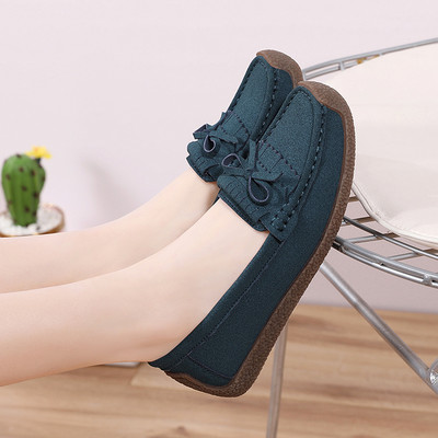 Μοντέρνα σουέτ loafers για γυναίκες με κορδέλα