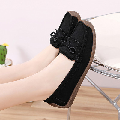 Μοντέρνα σουέτ loafers για γυναίκες με κορδέλα