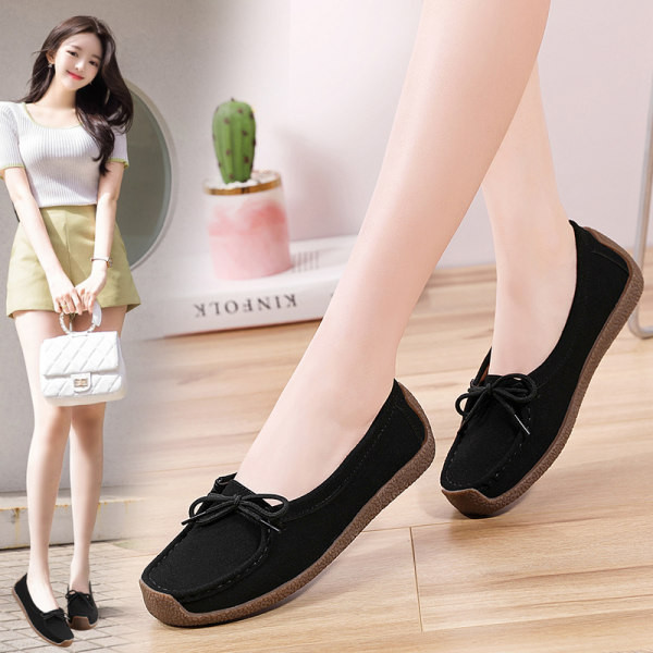 Μοντέρνα σουέτ loafers για γυναίκες με κορδέλα