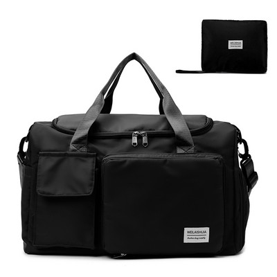 Tekstila soma ar priekšējām kabatām un garu rokturi