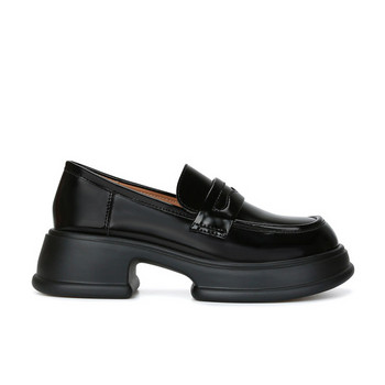Модерни дамски обувки с груба подметка -черен цвят