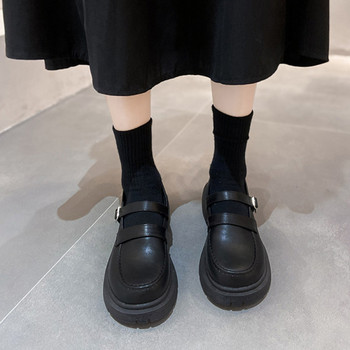 Ежедневни дамски обувки с катарама-черен и кафяв цвят