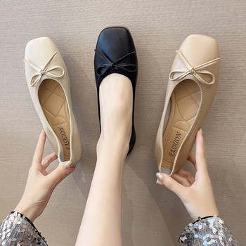 Ежедневен модел дамски обувки от еко кожа с равна подметка и панделка