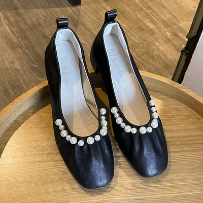 Ženske moderne cipele sa debelom četvrtastom petom 4cm i perlama