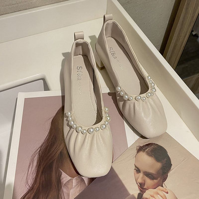 Ženske moderne cipele sa debelom četvrtastom petom 4cm i perlama