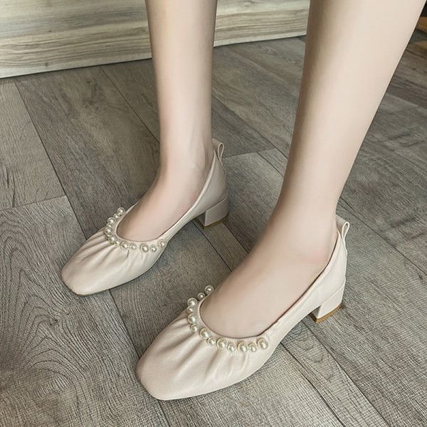 Ženske moderne cipele sa debelom četvrtastom petom 4cm i perlama