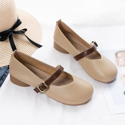 Casual γυναικεία έκο δερμάτινα παπούτσια με τακούνι 3cm και μεταλλική αγκράφα