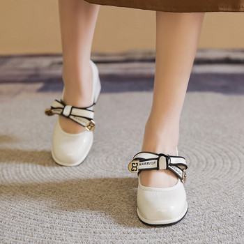 Модерни дамски обувки с панделка и квадратен 7.5см ток