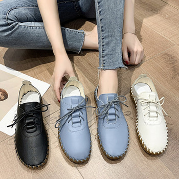 Дамски обувки от еко кожа с връзки ежедневен модел