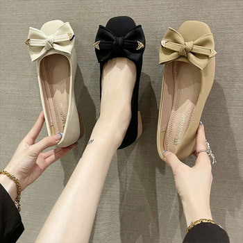 Дамски обувки от еко кожа с панделка ежедневен модел