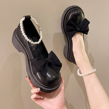 Дамски ежедневни обувки от еко кожа с панделка и перли